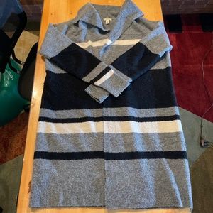 Caslon, Size S, long cardigan, grey, black, and white